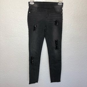 Justice Black Sequin Patch Distressed Jeans